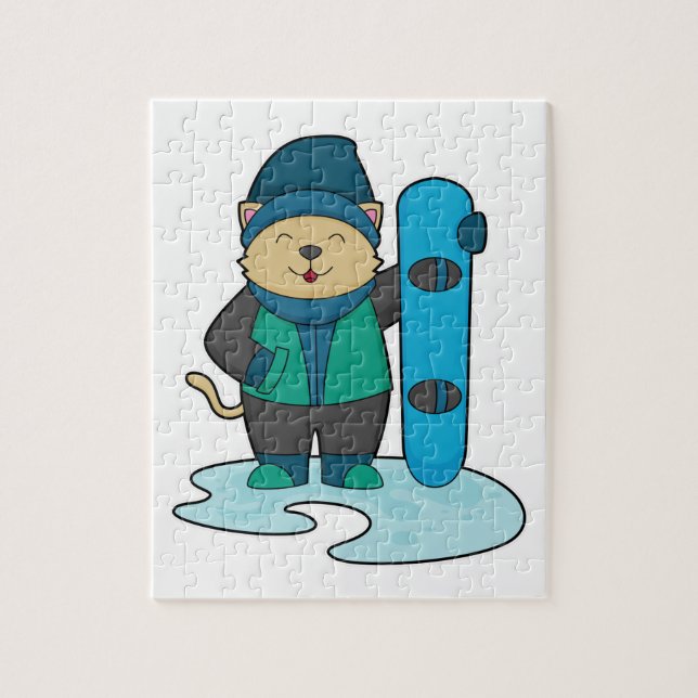 Puzzle Gato como snowboarder con Snowboard (Vertical)