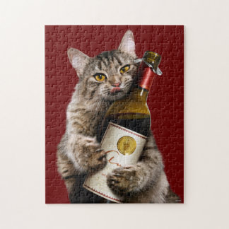 Puzzle Gato Con Botella De Vino