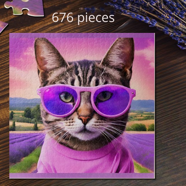 Puzzle Gato con estilo - - campo de lavanda (Subido por el creador)