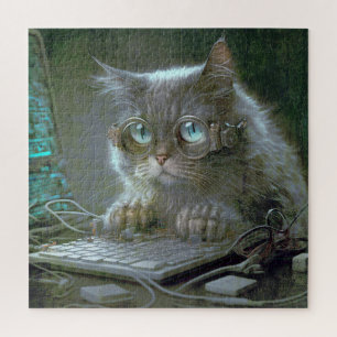 Puzzle Gato con gafas.