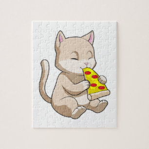 Puzzle Gato con pizza