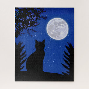 Puzzle Gato contemplando la luna llena