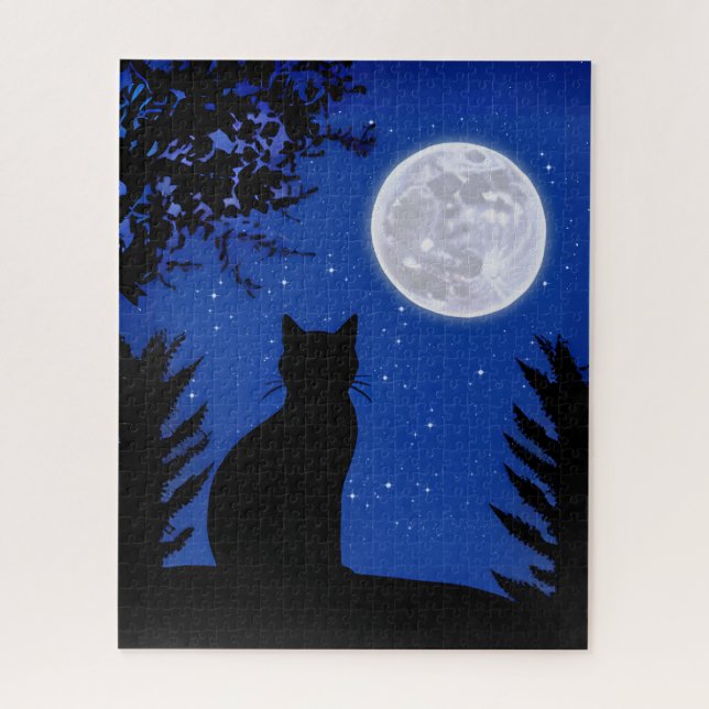 Puzzle Gato contemplando la luna llena (Vertical)