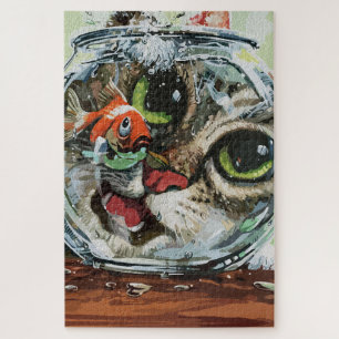 Puzzle Gato Curioso y Pez Dorado Cauteloso