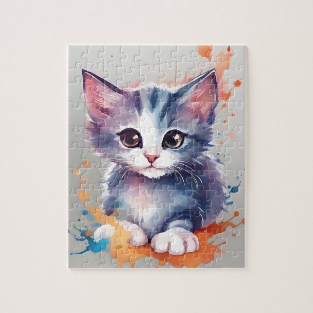 Puzzle Gato de acuarela de colores salpicados (Vertical)