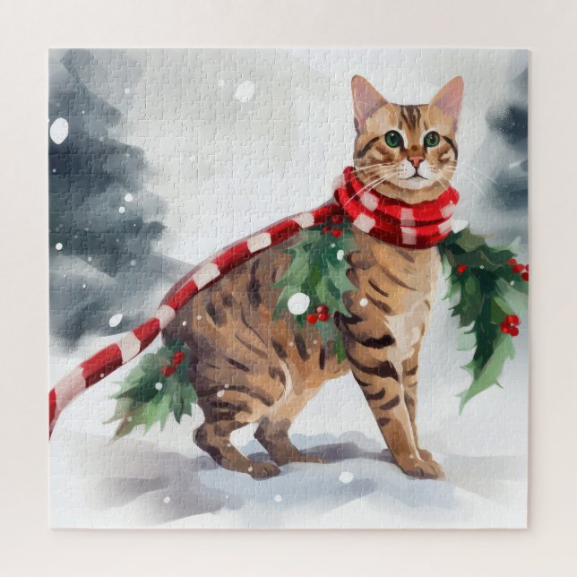 Puzzle Gato de Bengala en Navidades de nieve (Vertical)