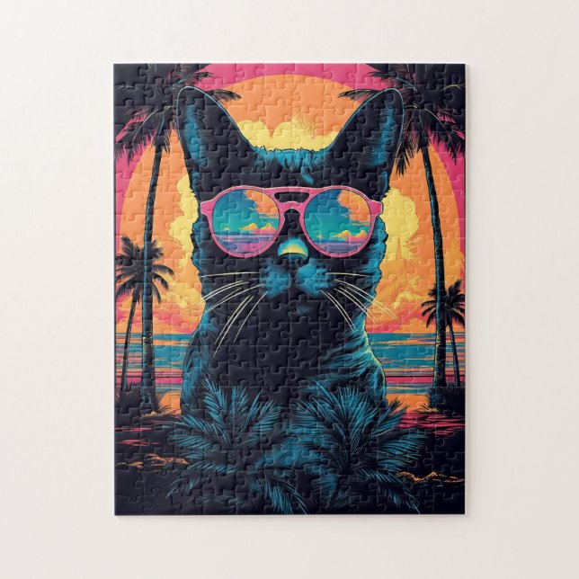 Puzzle Gato de Bombay con gafas de sol en la playa (Vertical)