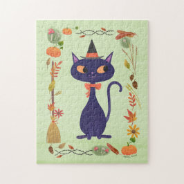 Puzzle Gato de bruja de Halloween