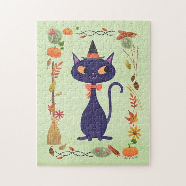 Puzzle Gato de bruja de Halloween (Vertical)