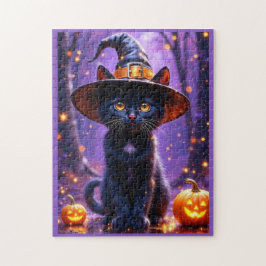 Puzzle Gato de brujería negra de Halloween