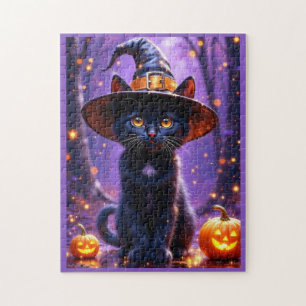 Puzzle Gato de brujería negra de Halloween
