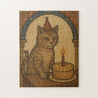 Puzzle Gato de cumpleaños medieval