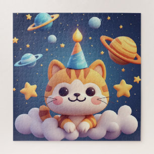 Puzzle Gato de dibujos animados lindo en la nube con somb