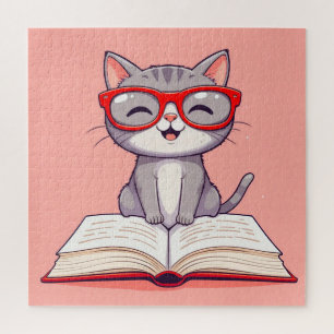 Puzzle Gato de dibujos animados lindo que lleva gafas