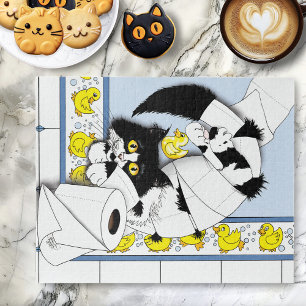 Puzzle Gato de Esmoquin Juguetón Caos de Papel Higiénico 