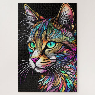 Puzzle Gato de estilo vidrio emplomado acuarela