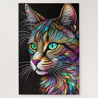 Puzzle Gato de estilo vidrio emplomado acuarela