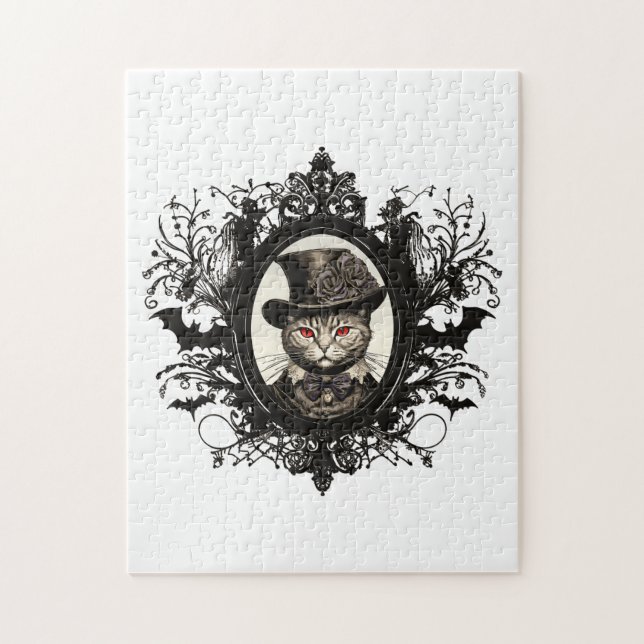 Puzzle Gato de Halloween, gato de vampiro, colmillos de d (Vertical)
