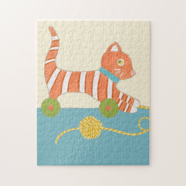 Puzzle Gato de juguete a rayas con bola de cuerda (Vertical)