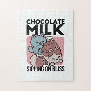 Puzzle Gato de Leche Chocolate Kawaii – Bebida Acogedora