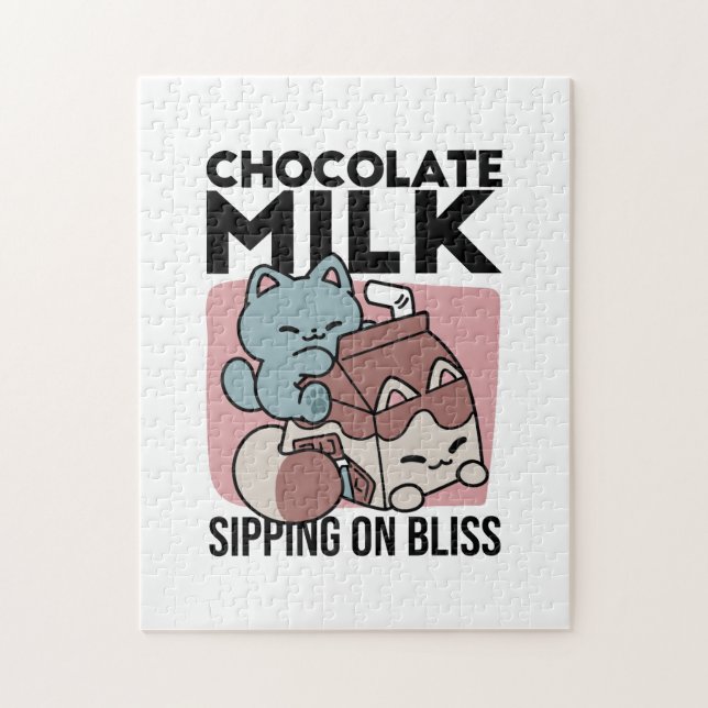 Puzzle Gato de Leche Chocolate Kawaii – Bebida Acogedora  (Vertical)