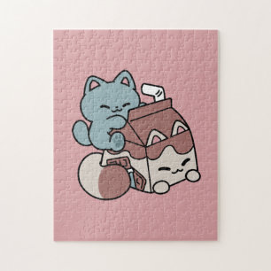 Puzzle Gato de Leche Chocolate Kawaii – Bebida Acogedora