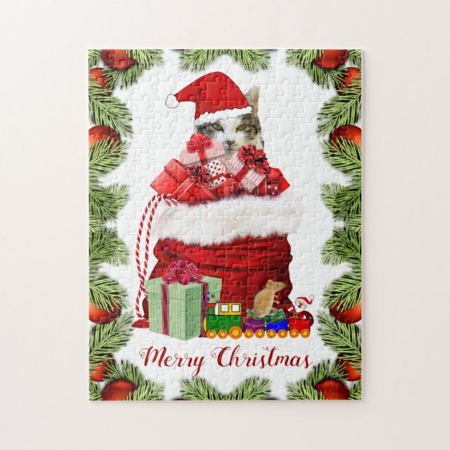 Puzzle Gato de Navidad adorable para niños (Vertical)