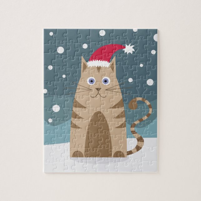 Puzzle Gato de Navidad con sombrero santa (Vertical)