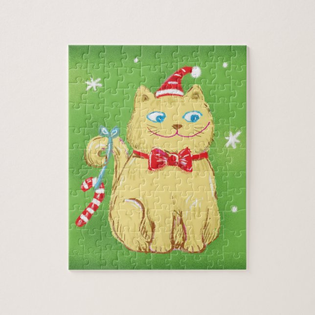 Puzzle Gato de Navidad de dibujos animados lindos con som (Vertical)