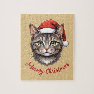 Puzzle Gato de Navidad Lindo Personalizado con Sombrero d