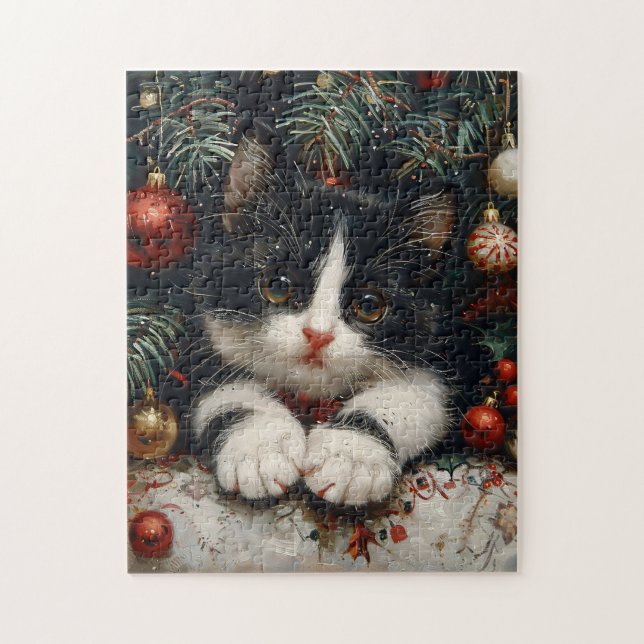 Puzzle Gato de Navidades de gatitos de color tuxedo (Vertical)