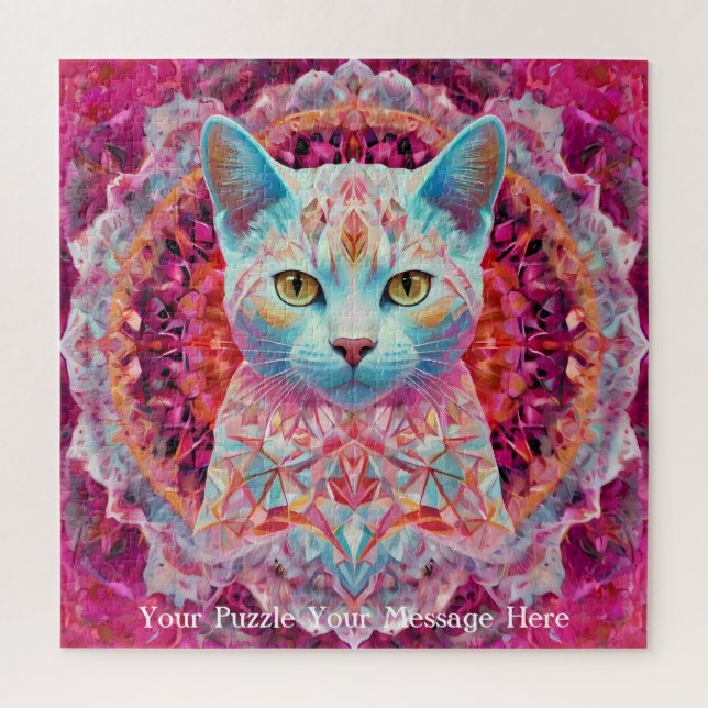 Puzzle Gato de Neon Mandala Rosa (Vertical)