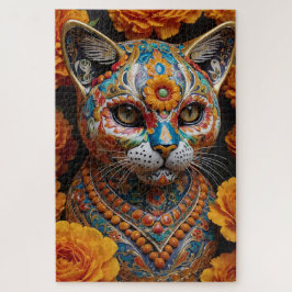 Puzzle Gato de porcelana floral con ojos reales