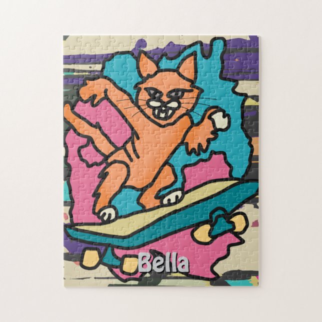 Puzzle Gato de Street Retro en Skateboard | Divertido (Vertical)