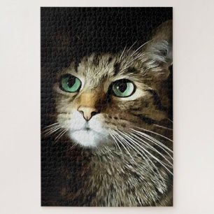 Puzzle Gato De Tabby Con Ojos Verdes Aislados En Negro