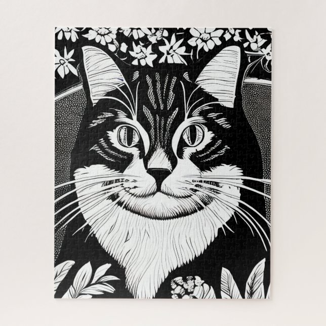 Puzzle Gato de Tabby rodeado de flores (Vertical)