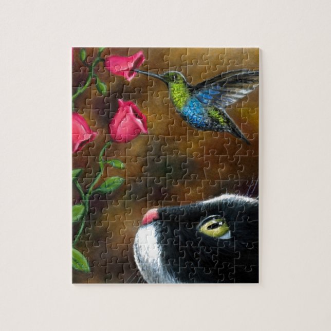 Puzzle Gato de Tuxedo con Hummingbird Cat 571 (Vertical)