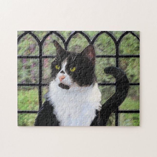 Puzzle Gato de Tuxedo en la ventana Pintura de arte anima (Horizontal)