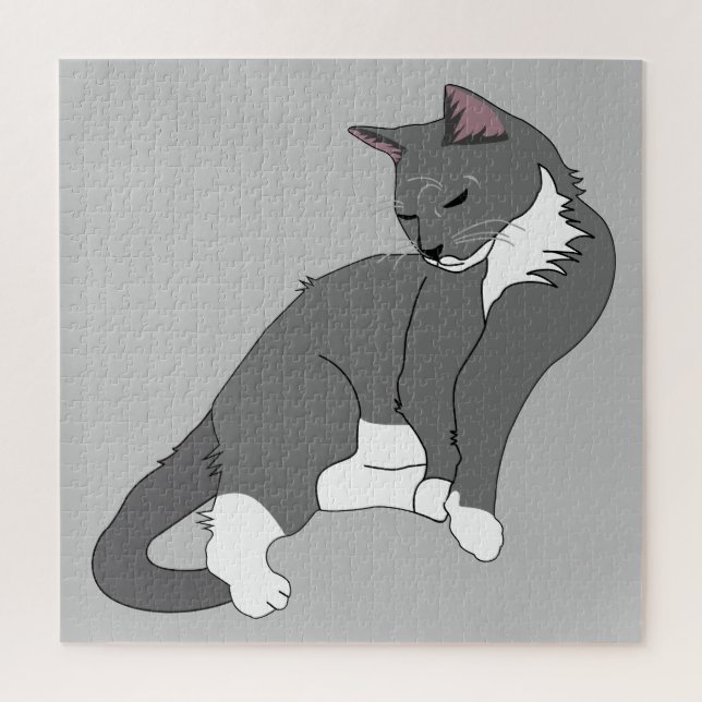 Puzzle Gato de Tuxedo Gris y Blanco (Vertical)