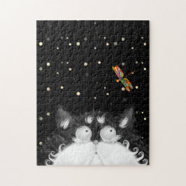 Puzzle Gato de Tuxedo sorprendido por libélula