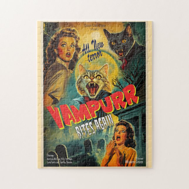 Puzzle Gato de vampiros - poster de horror retro (Vertical)