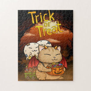 Puzzle Gato del pequeño diablo de Halloween