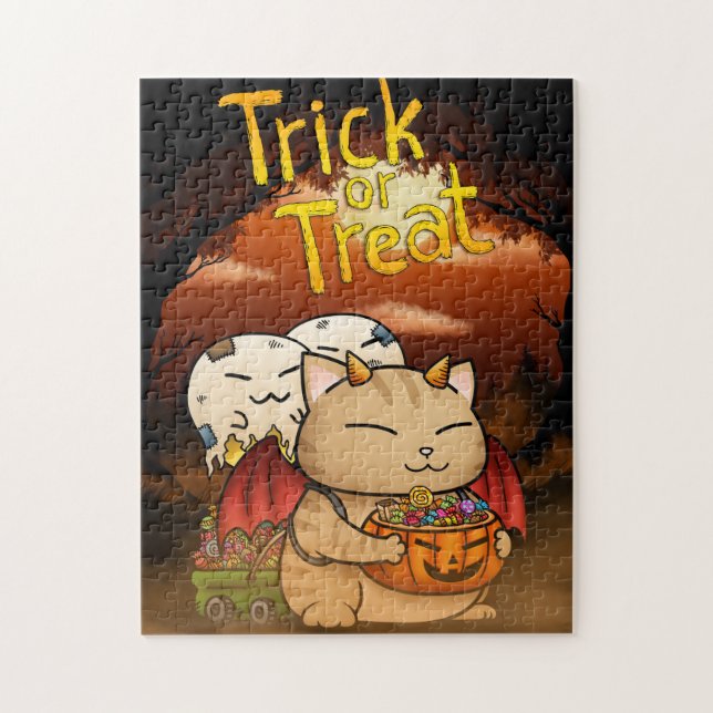 Puzzle Gato del pequeño diablo de Halloween (Vertical)