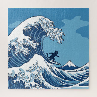 Puzzle Gato Divertido Surf en la Gran Ola de Kanagawa - J