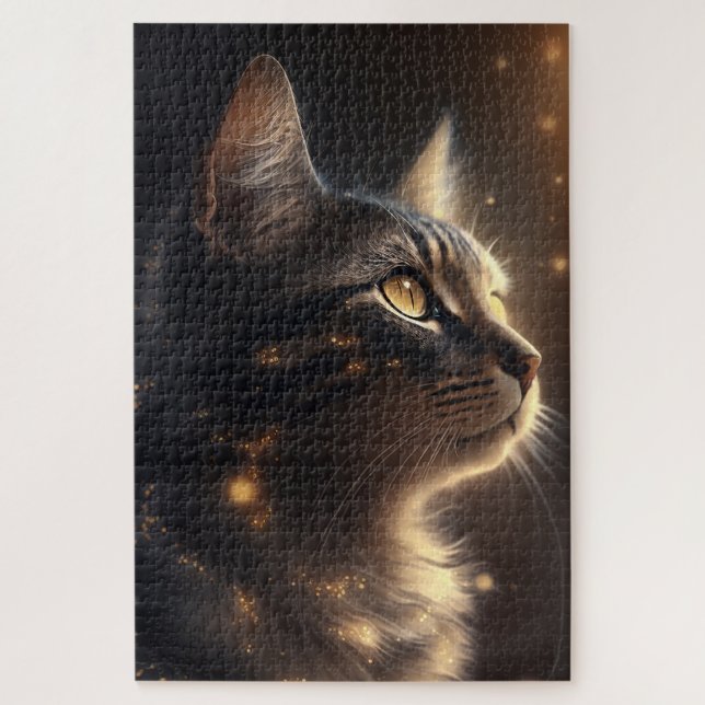 Puzzle Gato dorado iluminado (Vertical)
