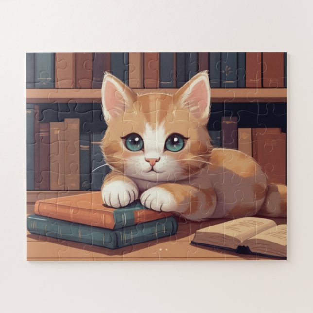 Puzzle Gato dulce que miente en los libros (Horizontal)