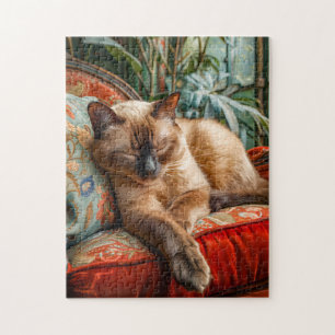 Puzzle Gato durmiendo en una silla acogedora