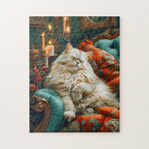 Puzzle Gato durmiendo en una silla acogedora a la luz de