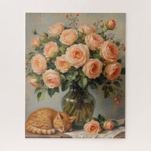 Puzzle Gato Durmiendo y Rosas