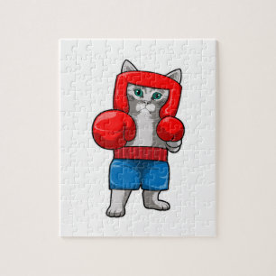 Puzzle Gato en boxeo con guantes de boxeo